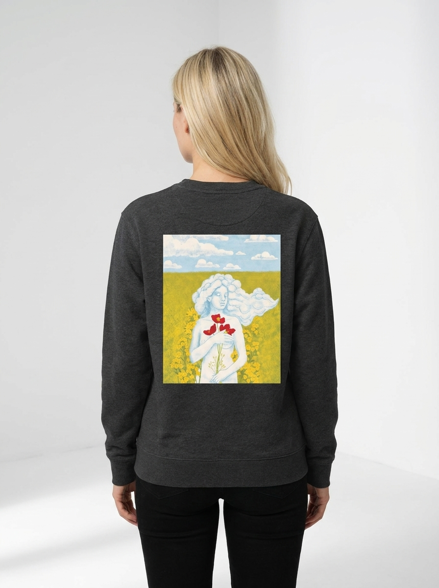 Dreamer Girl unisex sweatshirt in Dark Heather Grey, back view