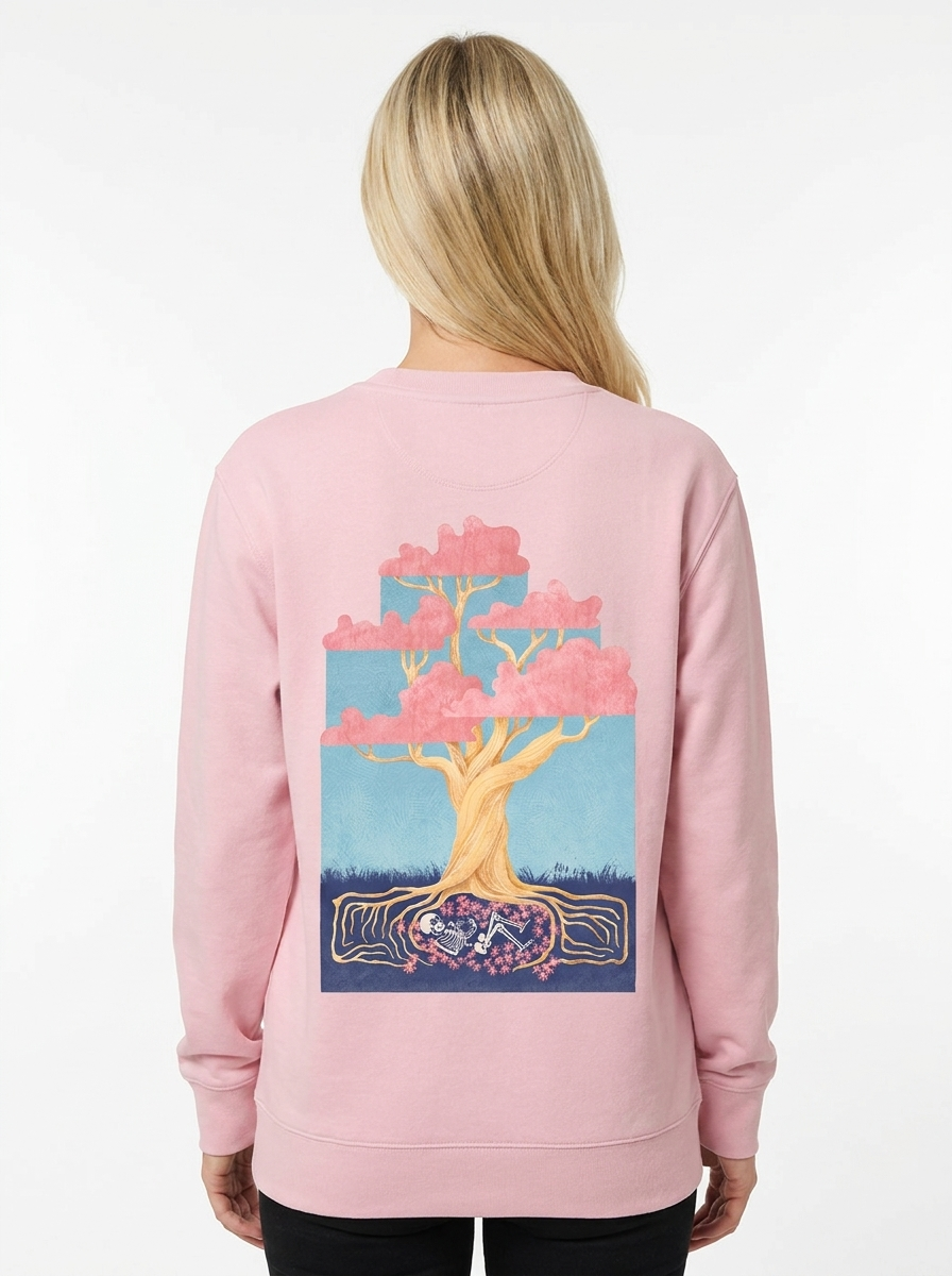 Tree of Life unisex sweatshirt in Cotton Pink, back view
