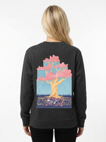 Tree of Life unisex sweatshirt in Dark Heather Grey, back view