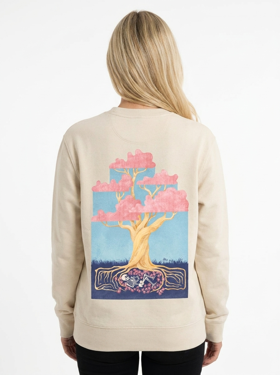 Tree of Life unisex sweatshirt in Natural Raw, back view